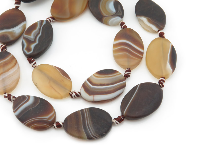 Brown Banded Agate Matt Oval Beads 29-30mm ~ 14'' Strand