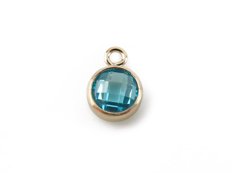 Cubic Zirconia Gold Filled Charm ~ Aqua Blue ~ 4mm