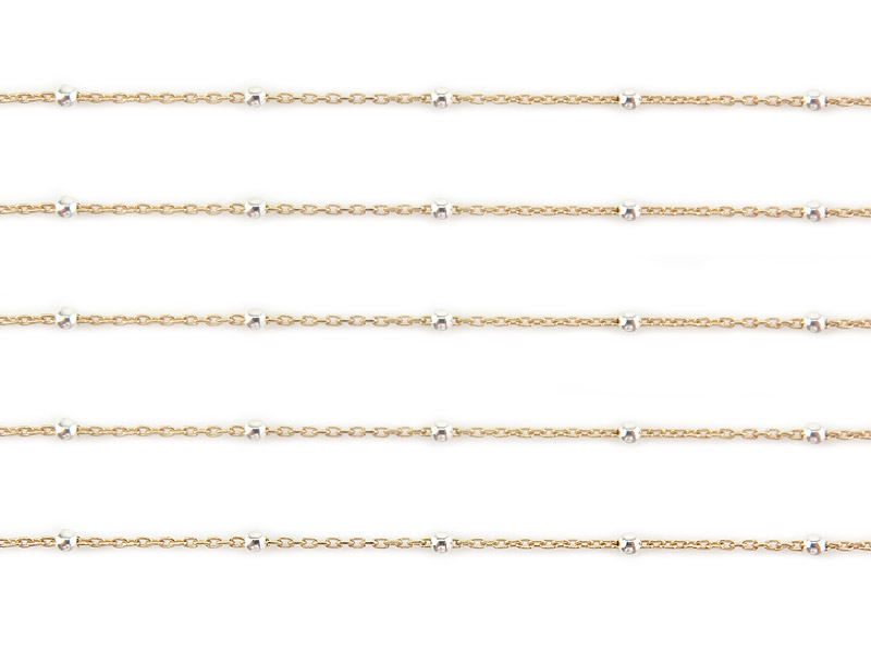 Gold Filled Satellite Chain w/ Silver Beads 1.5mm x 1.2mm ~ by the Foot