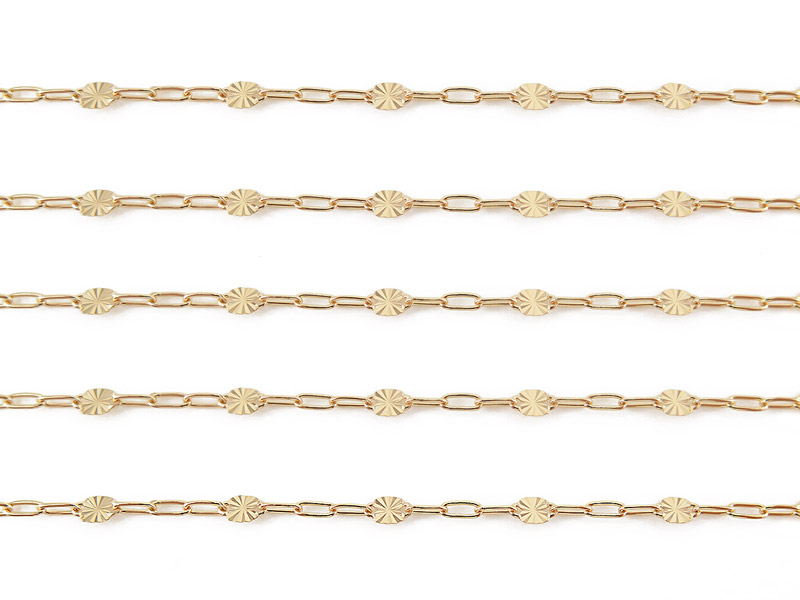 Gold Filled Oval Starburst & Cable Chain 4.15mm x 2.5mm ~ by the Foot