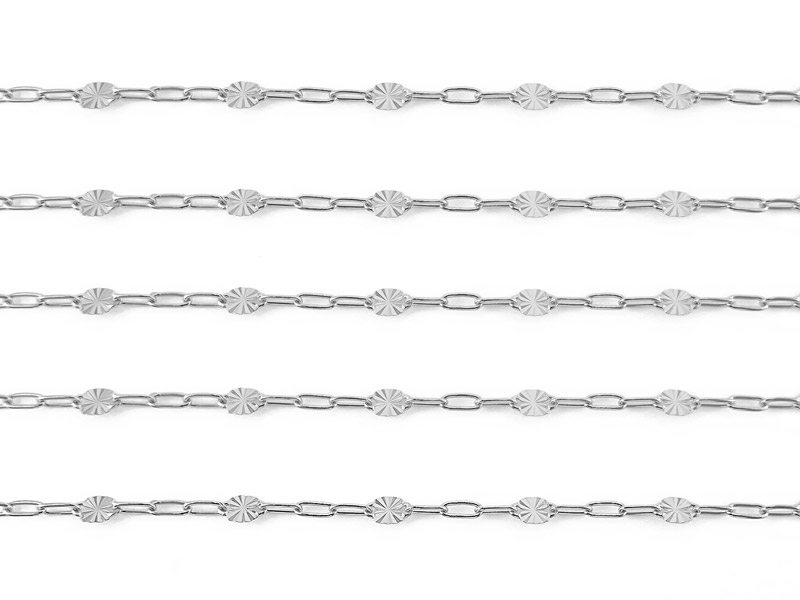 Sterling Silver Oval Starburst & Cable Chain 4.15mm x 2.5mm ~ by the Foot