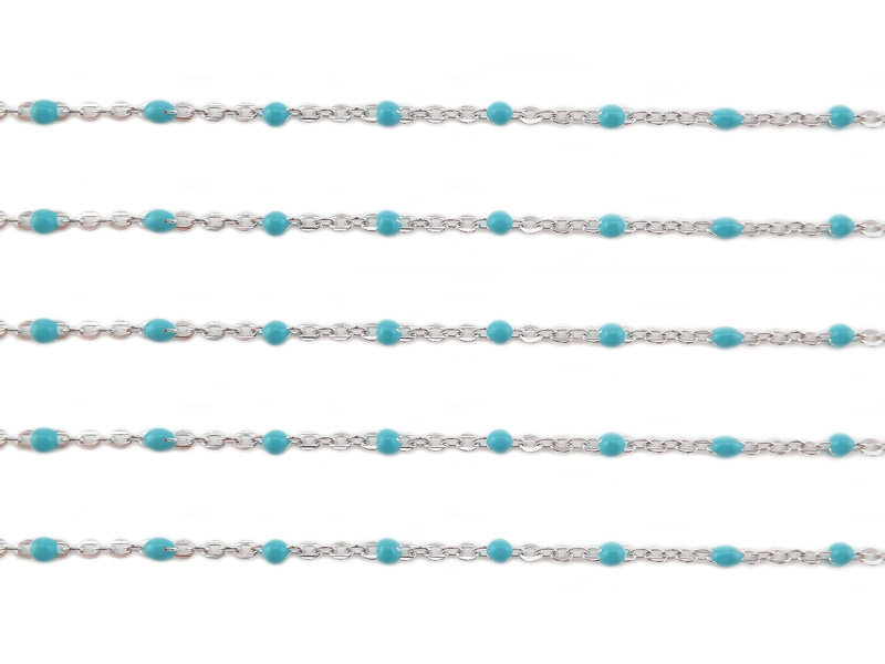 Sterling Silver Flat Cable Chain w/ Blue Enamel Beads 2mm x 1.5mm ~ by the Foot