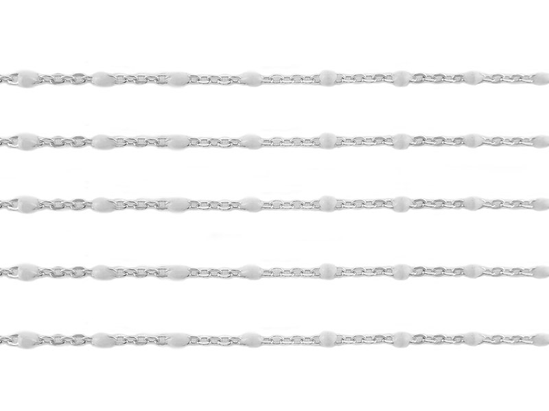 Sterling Silver Flat Cable Chain w/ White Enamel Beads 2mm x 1.5mm ~ by the Foot