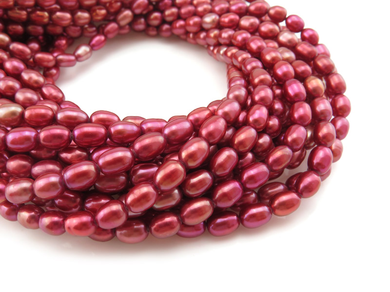 Freshwater Pearl Pink Red Rice Beads 6.5-7mm ~ 15.5'' Strand