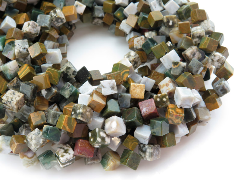 Ocean Jasper Smooth Cube Beads 6.5mm ~ 15.5'' Strand