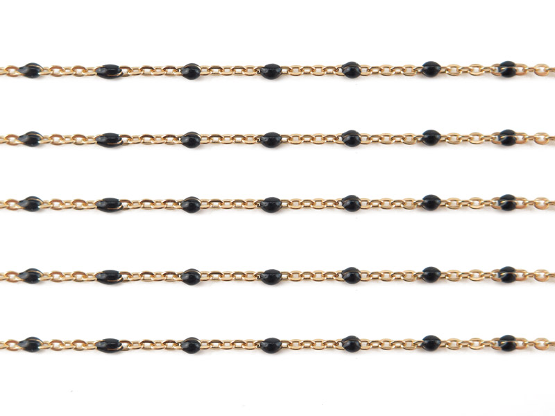 Gold Filled Flat Cable Chain w/ Black Enamel Beads 2mm x 1.5mm ~ by the Foot