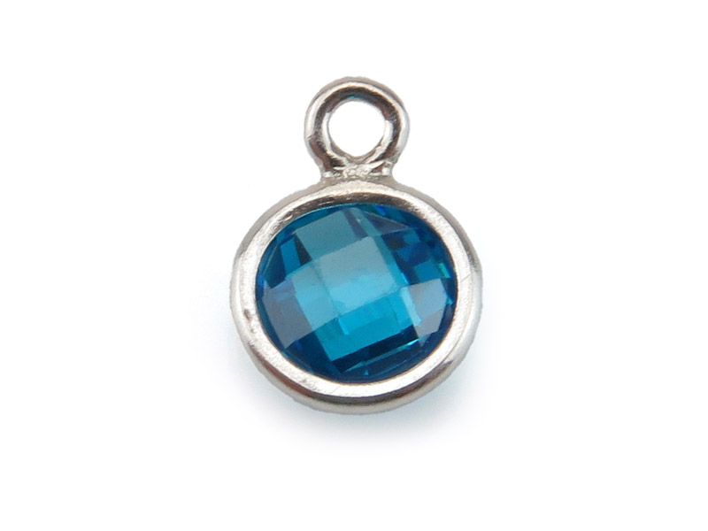 Cubic Zirconia Sterling Silver Charm ~ Blue ~ 4mm