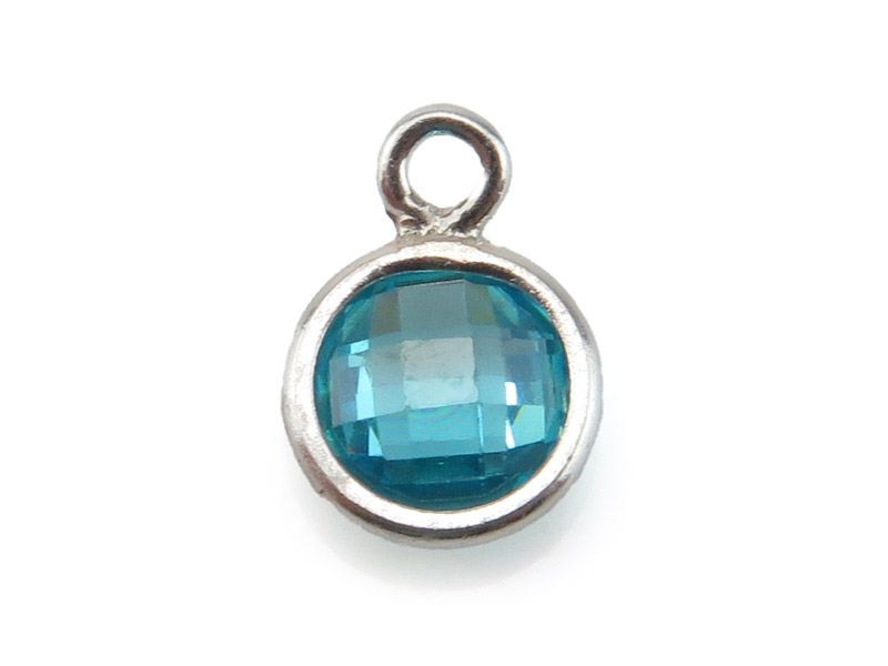 Cubic Zirconia Sterling Silver Charm ~ Aqua Blue ~ 4mm