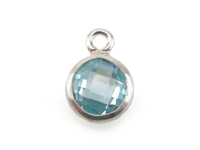 Cubic Zirconia Sterling Silver Charm ~ Light Blue ~ 4mm