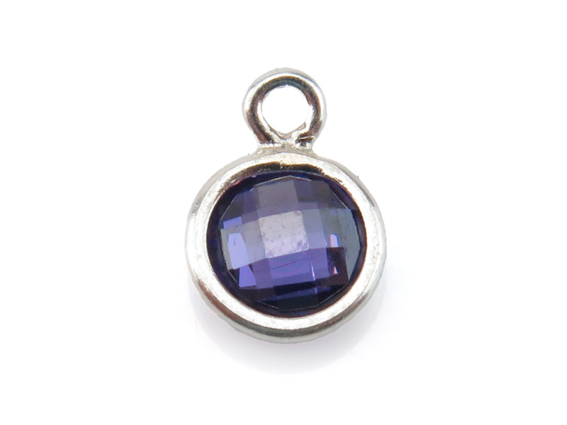 Cubic Zirconia Sterling Silver Charm ~ Purple ~ 4mm