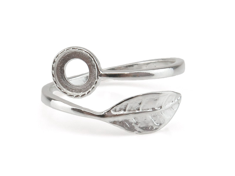 Sterling Silver Adjustable Leaf Ring with Bezel Cup 6mm