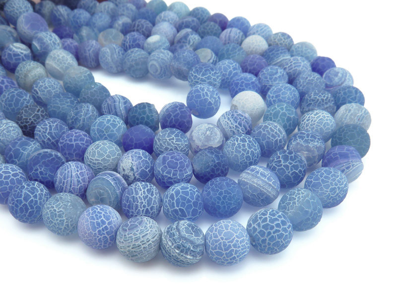 Cracked Blue Banded Agate Matt Round Beads 9.5-10mm ~ 13.5'' Strand