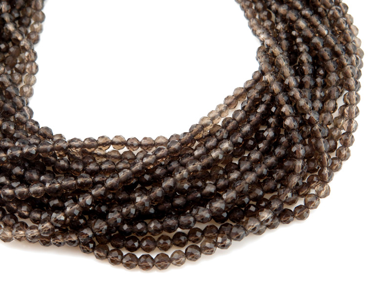 AAA Smoky Quartz Faceted Round Beads 3mm ~ 12.5'' Strand