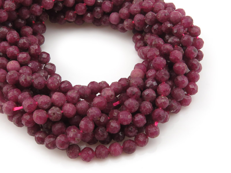 Ruby Micro-Faceted Round Beads ~ Various Sizes ~ 15.5'' Strand