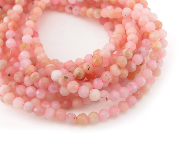 Pink Opal Micro-Faceted Round Beads 3mm ~ 15'' Strand