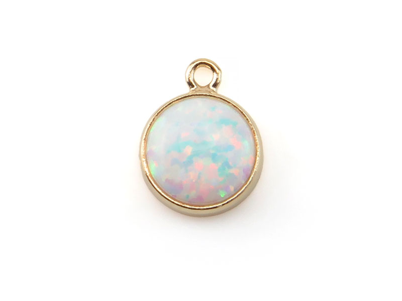 Gold Filled Laboratory-Grown White Opal Charm 6mm