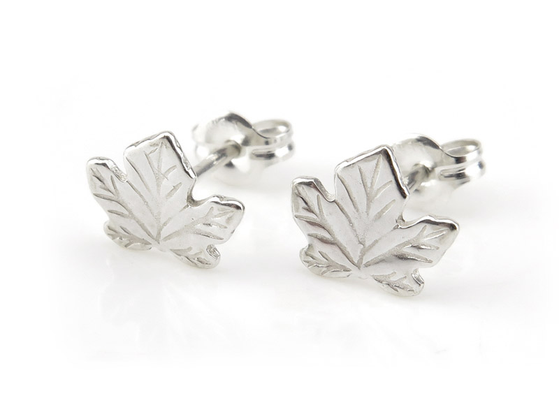 Sterling Silver Maple Leaf Ear Studs ~ PAIR