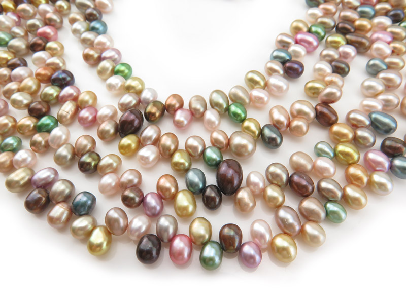 Freshwater Pearl Mixed Colour Side Drilled Drop Beads 5.5-7mm ~ 16'' Strand