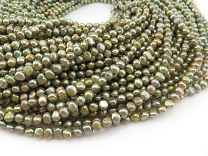 Freshwater Pearl Green Cross Drilled Beads 3.5-4mm ~ 15.5'' Strand