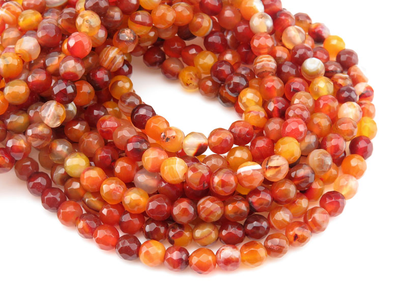 Orange Banded Agate Faceted Round Beads 6mm ~ 15.5'' Strand