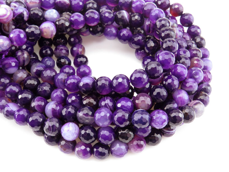 Purple Banded Agate Faceted Round Beads 8mm ~ 15'' Strand