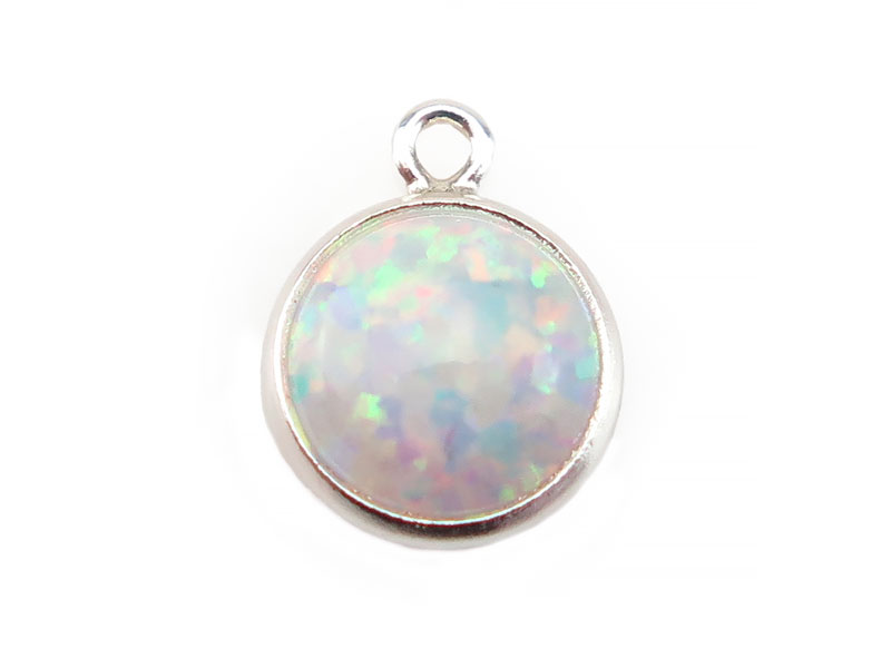 Sterling Silver Laboratory-Grown White Opal Charm 6mm