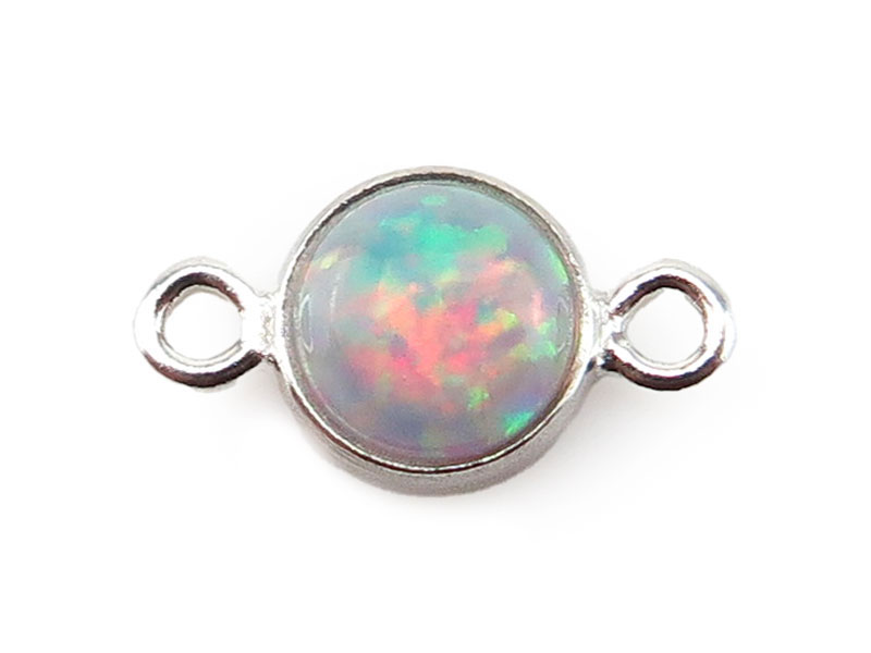 Sterling Silver Laboratory-Grown White Opal Connector 4mm