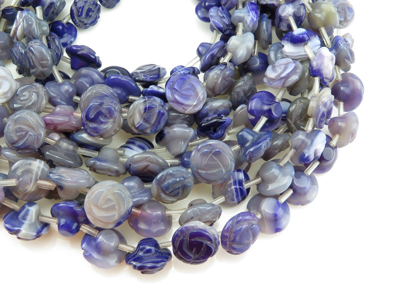 Purple Banded Agate Carved Flower Beads 12-12.5mm ~ 15'' Strand