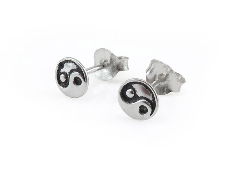 Sterling Silver Yin and Yang Ear Studs ~ PAIR