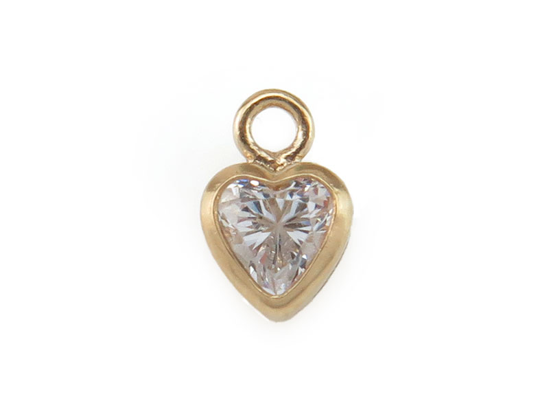 Cubic Zirconia Gold Filled Heart Charm ~ Brilliant White ~ 3mm